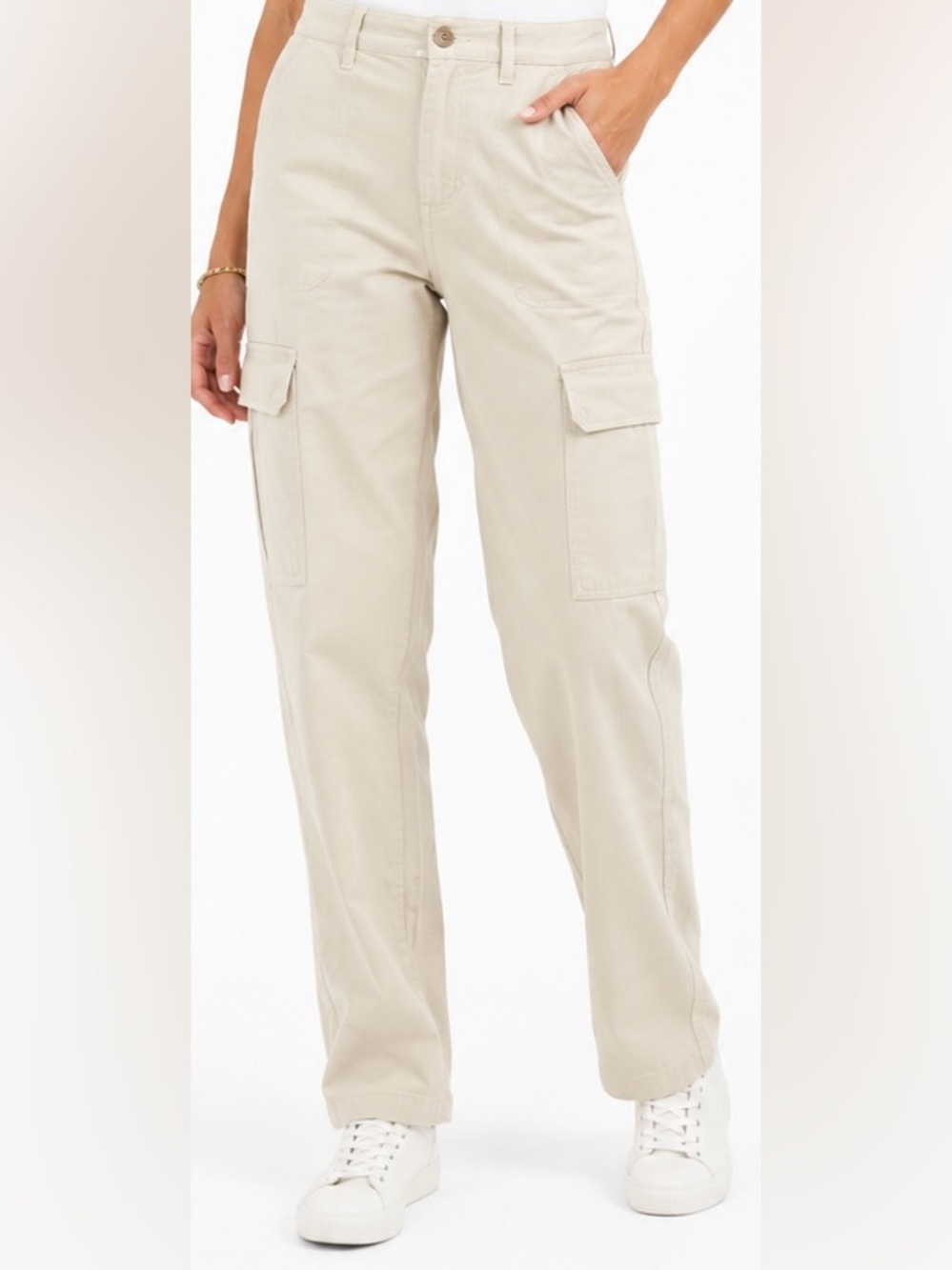 Zara Khaki Cargo Pants Utility Straight Leg Size 0 US Light Tan Casual